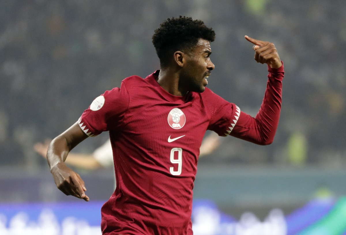 Tamim Mansour celebrates after scoring Qatar's goal against UAE on Friday.