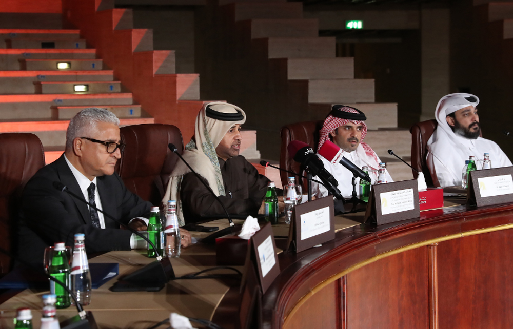 Prof. Dr. Al Sulaiti, Chairman of the KIAHF Organizing Committee and Katara General Manager, along with other officials addressing the press conference. 