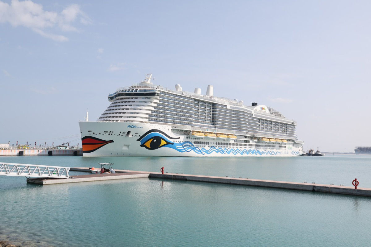 Germany's cruise ship AIDAcosma is seen docked at Doha Port.