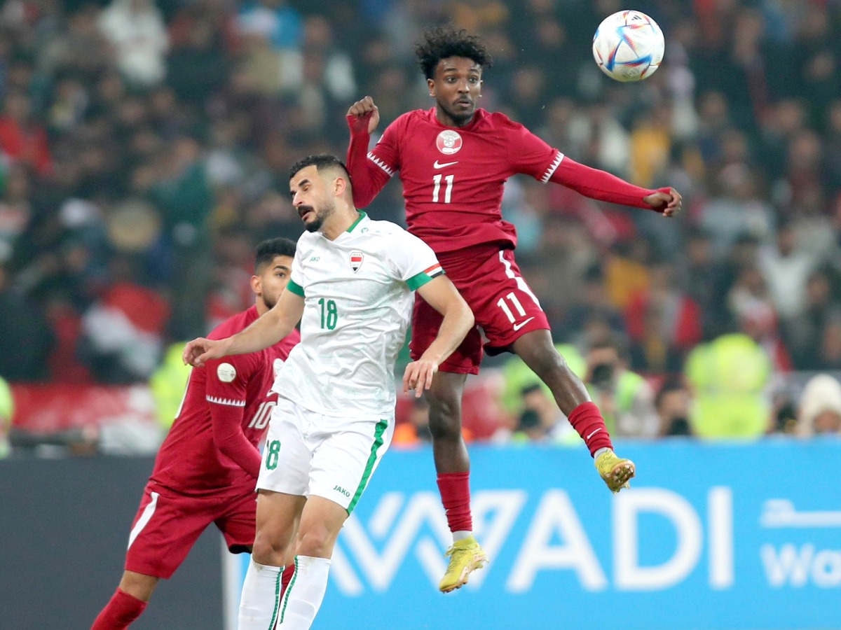 Qatar’s Amro Siraj (right) in action during semi-final against Iraq on Monday. 