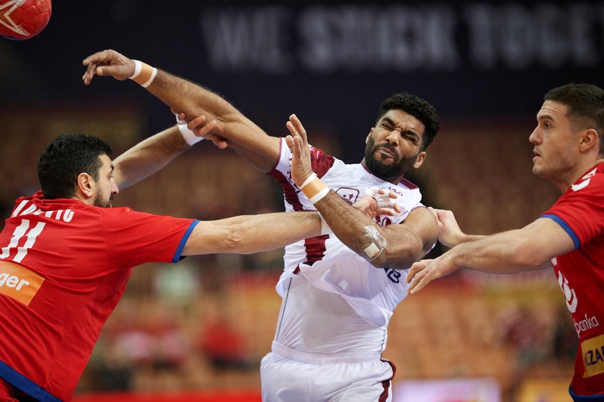 Action during match between Qatar and Serbia.