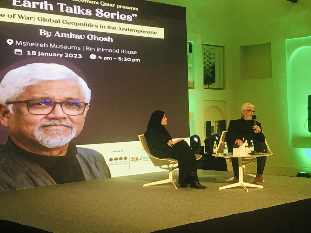 Amitav Ghosh speaking during the Earth Talk Series at Bin Jelmood House yesterday. PIC: Ayeni Olusegun