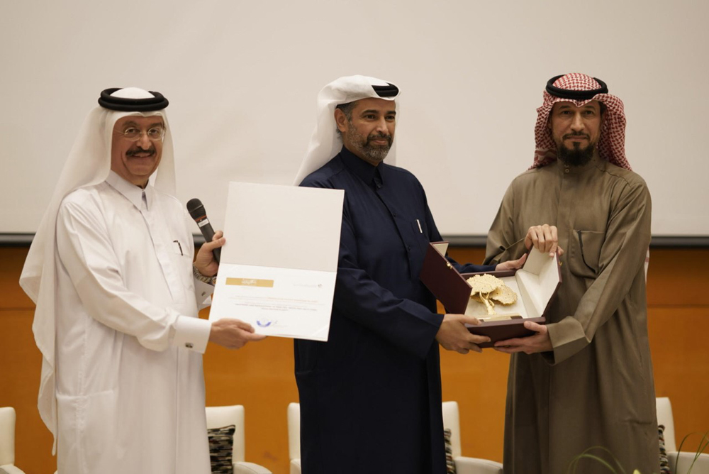 Minister of Environment and Climate Change H E Sheikh Dr. Faleh bin Nasser bin Ahmed bin Ali Al Thani and other officials during a seminar organised by MoECC in Doha yesterday.