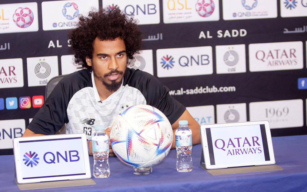 Al Sadd's Akram Afif during a press conference, yesterday.