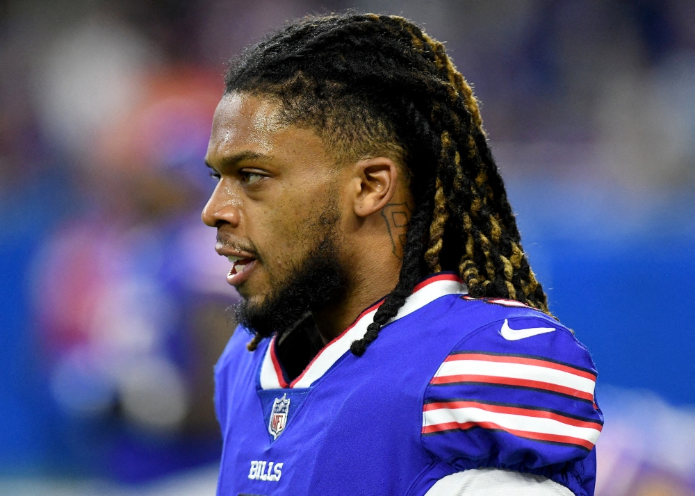 Buffalo Bills safety Damar Hamlin warms up before a game against the Cleveland Browns at Ford Field. / Lon Horwedel-USA TODAY Sports/File Photo