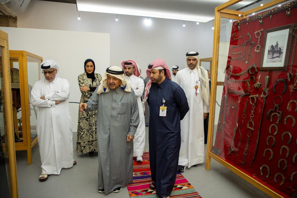 H E Sheikh Faisal bin Qassim Al Thani, Katara General Manager, Prof. Dr. Khalid bin Ibrahim Al Sulaiti, Katara Director of Cultural Affairs & Events, Khalid Al Sayed along with other officials visiting the Collectibles exhibition. 