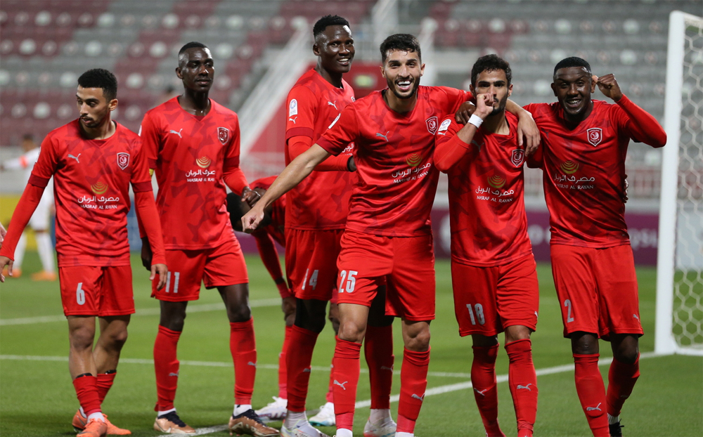 Al Duhail players celebrate after Sultan Al Brake's goal yesterday. PIC: Mohammed Farag   