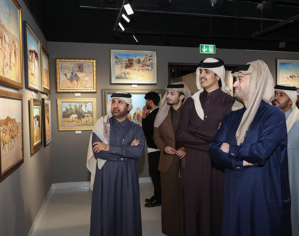 H E Sheikh Thani bin Hamad bin Khalifa Al Thani with General Manager of Cultural Village Foundation Katara Prof Dr. Khalid bin Ibrahim Al Sulaiti and other officials touring ‘The Journey A Tale of the Arabian Horse’ art exhibition at Katara.