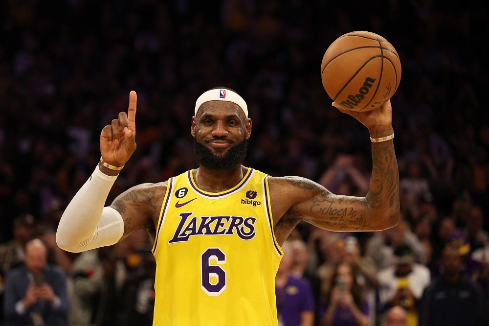 LeBron James #6 of the Los Angeles Lakers reacts after scoring to pass Kareem Abdul-Jabbar to become the NBA's all-time leading scorer, surpassing Abdul-Jabbar's career total of 38,387 points against the Oklahoma City Thunder at Crypto.com Arena on February 07, 2023 in Los Angeles, California. (Harry How/Getty Images/AFP)