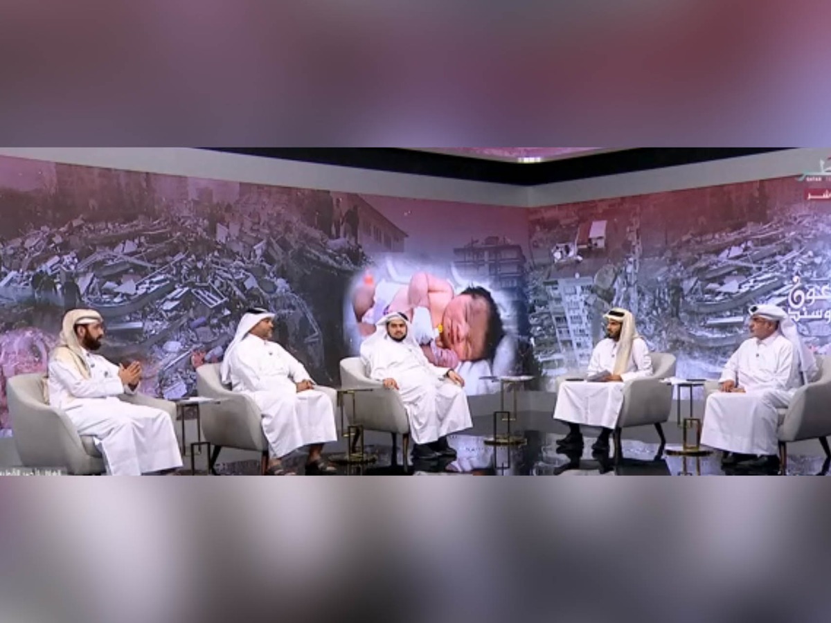 Officials take part in Qatar TV's telethon to raise funds for the victims of earthquake in Turkiye and Syria, yesterday.  