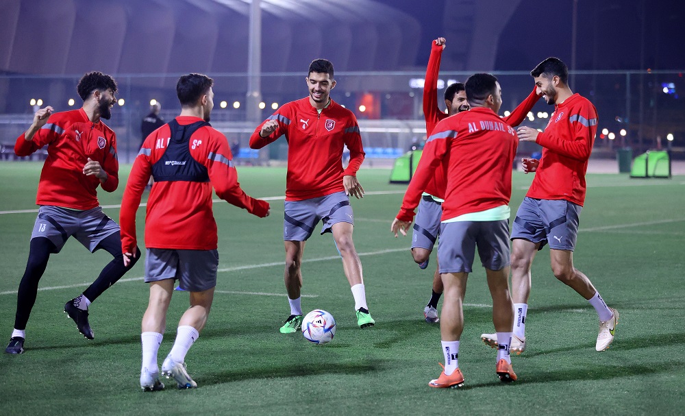 Al Duhail players during a training session yesterday.