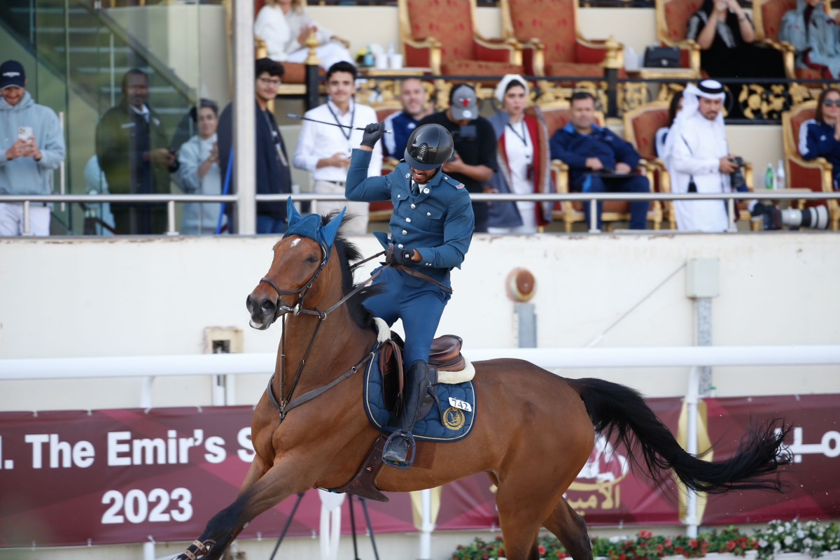 Ghanim Nasser Al Qadi celebrates after completing his round astride Morocco.