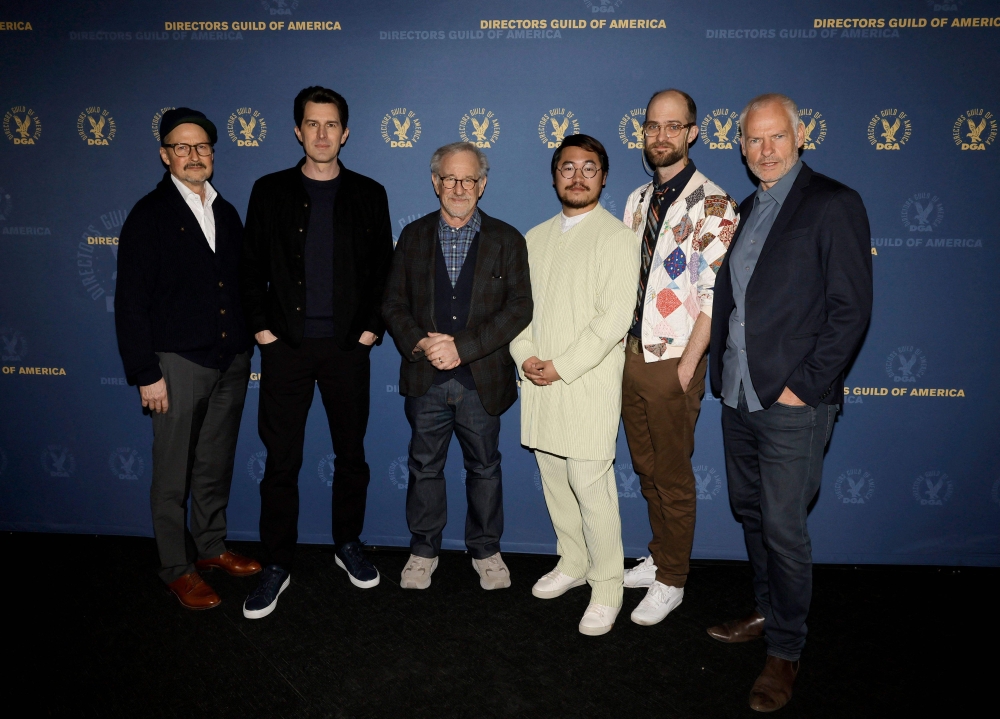 (L-R) Todd Field, Joseph Kosinski, Steven Spielberg, Daniel Kwan, Daniel Scheinert and Neal McDonough attend the 75th Directors Guild Of America Awards Meet The Nominees Feature Film Event at DGA Theater Complex on February 18, 2023 in Los Angeles, California. Kevin Winter/Getty Images/AFP 