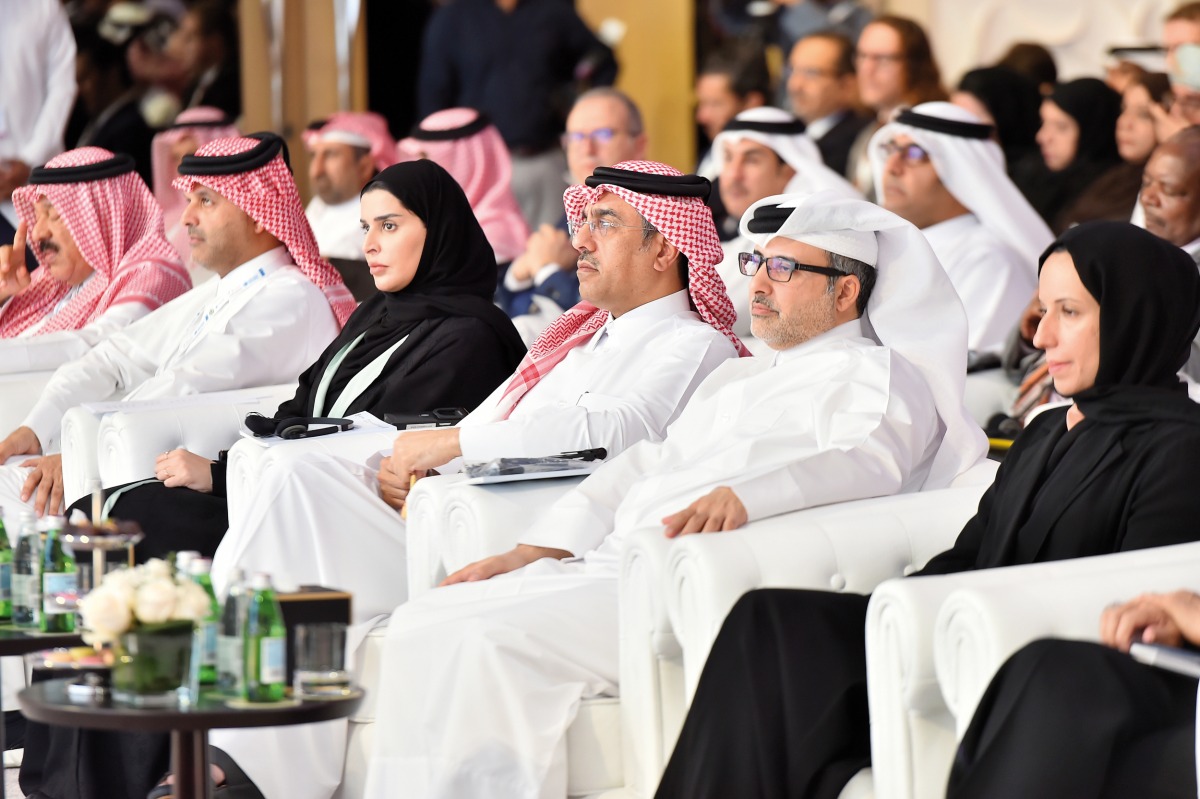 From right: Minister of Education and Higher Education H E Buthaina bint Ali Al Jabr Al Nuaimi, Minister of Municipality H E Dr. Abdullah bin Abdulaziz bin Turki Al Subaie, Minister of Labour H E Dr. Ali bin Smaikh Al Marri and Minister of Social Development and Family H E Mariam bint Ali bin Nasser Al Misnad during the opening ceremony of the International Conference on Climate Change and Human Rights in Doha yesterday. Pic: Abdul Basit