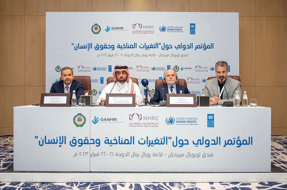 L-R: Mohammad Ali Alnsour, Chief – Middle East and North Africa (OHCHR), Sultan bin Hassan Al Jamali, Secretary-General of the NHRC, and Michel Forst UN Special Rapporteur on Environment Defenders during a press conference yesterday.