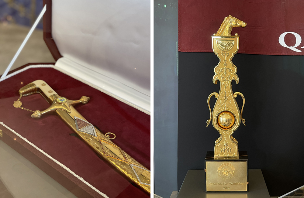 HH the Amir’s Sword (left) and Prix de L’Arc de Triomphe Trophy (right)