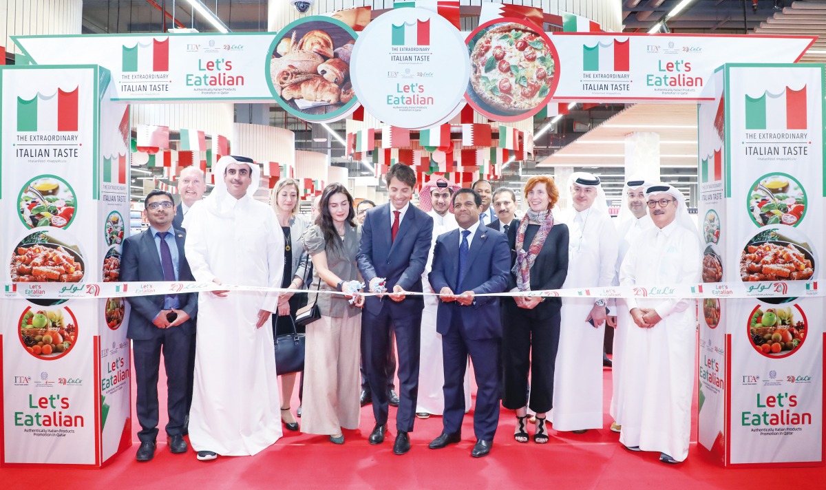 Ambassador of Italy to Qatar H E Paolo Toschi and Director of Lulu Group International Dr. Mohamed Althaf with other officials during the launch of ‘Let’s Eatalian’ Festival at Lulu Hypermarket, Abu Sidra branch, yesterday.