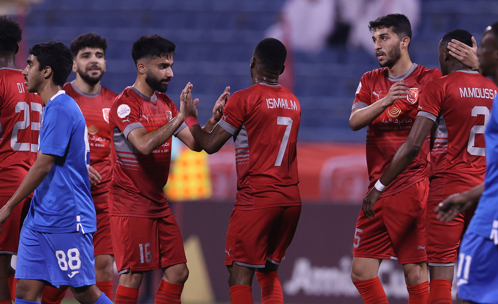 Al Duhail players celebrate after beating Al Kharaitiyat yesterday.