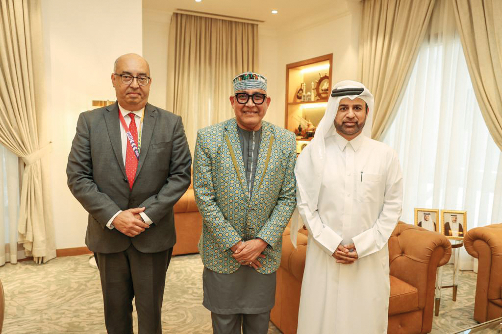 Katara General Manager Prof. Dr. Khalid bin Ibrahim Al Sulaiti (right) with Unesco Representative for the Gulf States and Yemen and Director of the Unesco Office in Qatar, Salah El Din Zaki Khaled (left) and Unesco Artist for Peace and Unesco Goodwill Ambassador for African innovation and creation, Sidahmed “Alphadi” Seidnaly (centre).