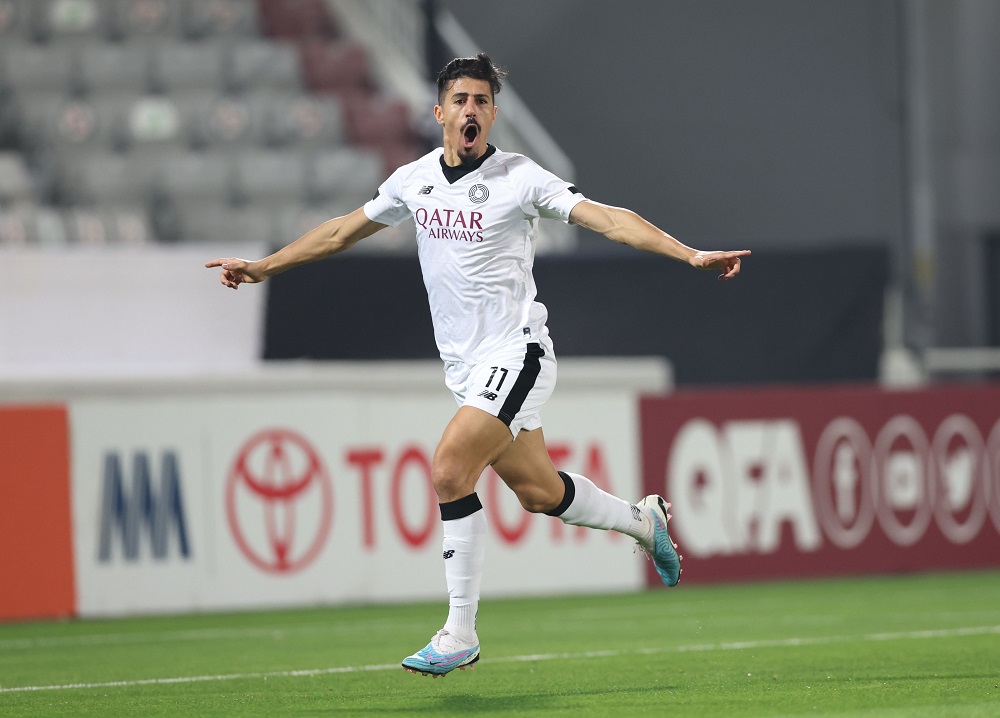 Baghdad Bounedjah celebrates after scoring Al Sadd’s first goal.