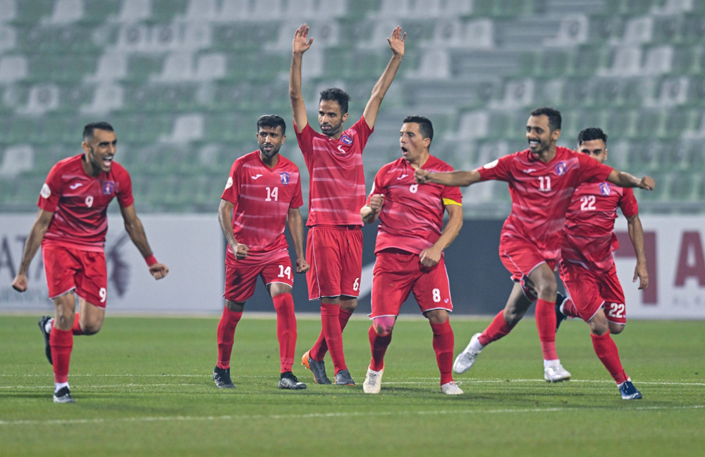 Al Shahania players celebrate after defeating Al Wakrah in the shootout. Pics: Mohammed Farag