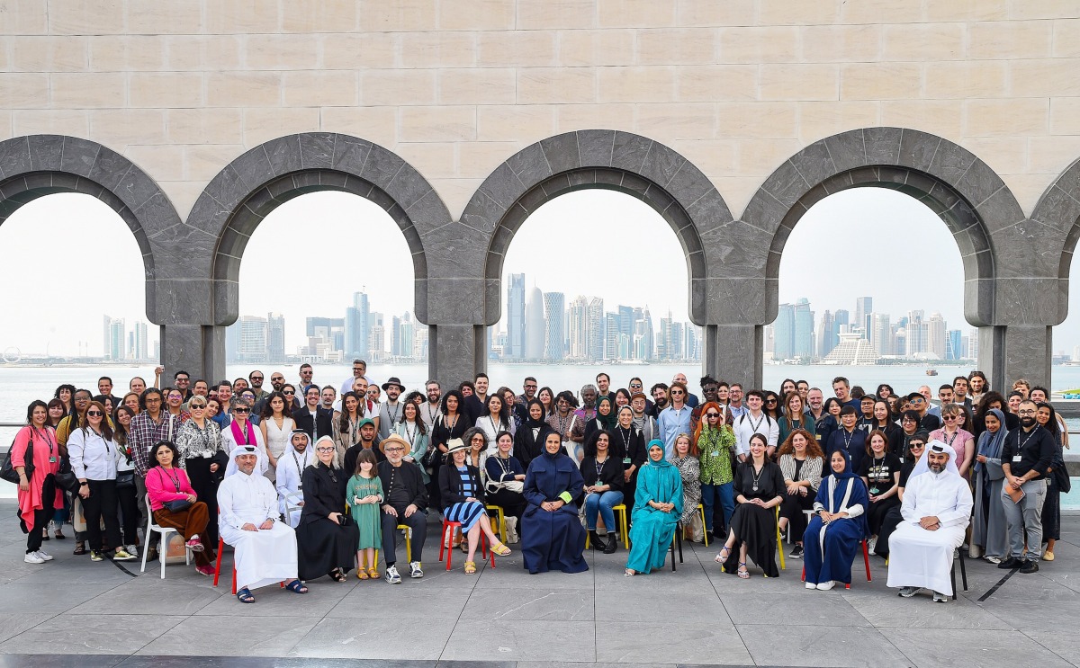 Founder and Chairperson of Doha Film Institute, H E Sheikha Al Mayassa bint Hamad bin Khalifa Al Thani with filmmakers on day one of the 9th edition of Qumra 2023, yesterday. DFI CEO Fatma Alremaihi; DFI Artistic Advisor Elia Suleiman; Director of Strategy and Development and Deputy Director, Hanaa Issa and DFI CAO Abdulla Al Mosallam are also seen. 