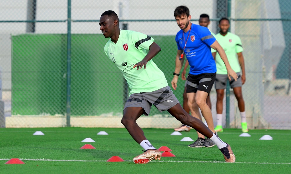 Al Duhail’s Almoez Ali (left) during a training session. 