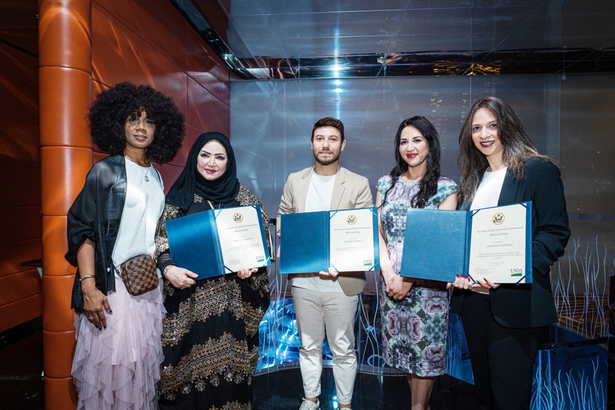 Regional Agricultural Counselor at USDA Foreign Agricultural Service Valerie Brown and Deputy Chief of US Mission in Doha Natalie Baker with chefs Aisha Al Tamimi, Ritika Williams, and Murat Yilmaz. Pic: Mohamed Elshaer