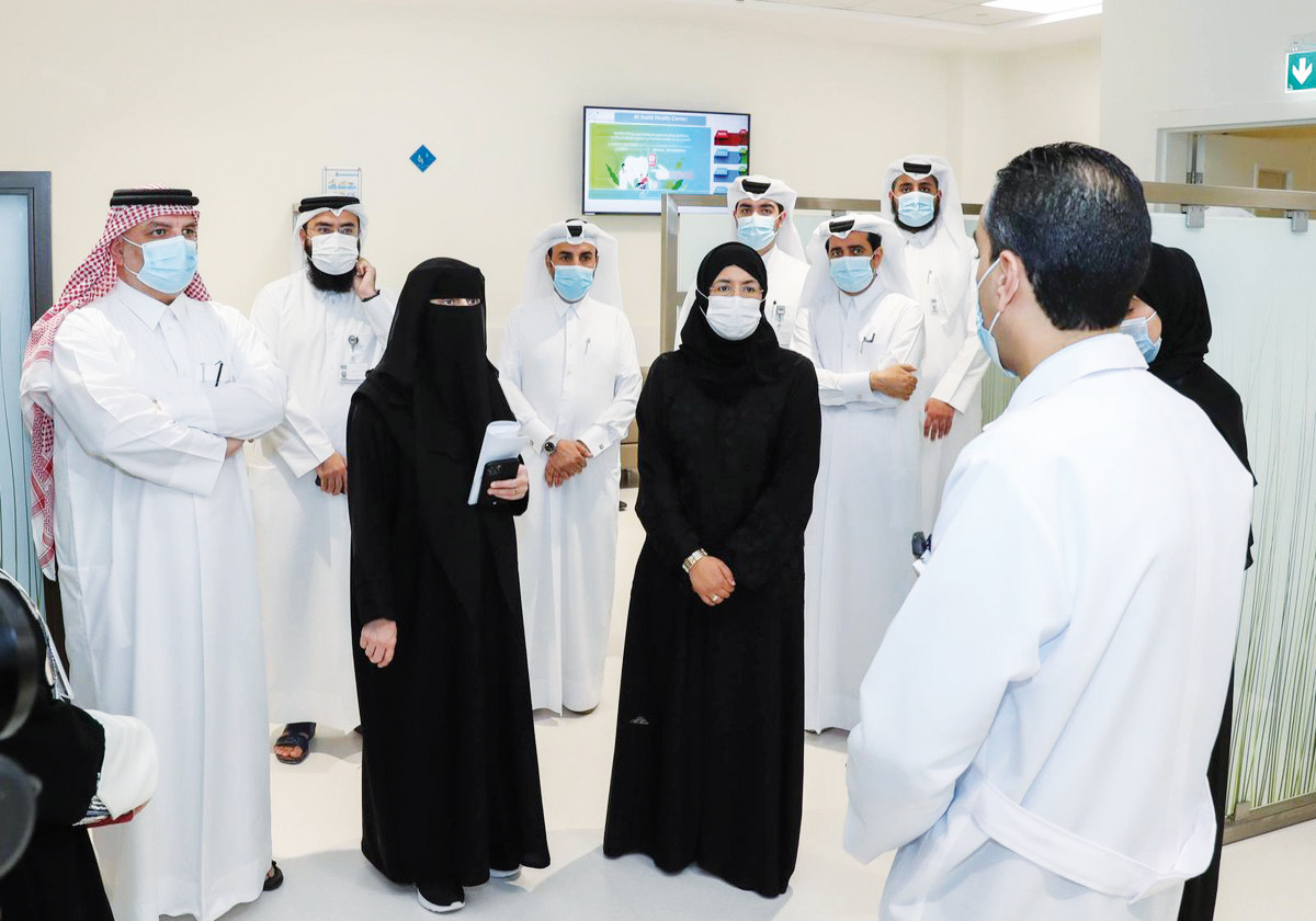 Minister of Public Health H E Dr. Hanan Al Kuwari; PHCC Managing Director, Dr. Mariam Abdulmalik; and senior officials during a tour of Al Sadd Health Center. 