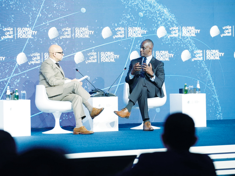 US Ambassador to Qatar H E Timmy Davis during the discussion at the Global Security Forum yesterday in Doha.