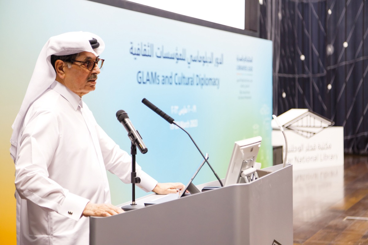 Minister of State and President of Qatar National Library, H E Dr. Hamad bin Abdulaziz Al Kawari addressing the ‘Libraries Lead’ forum.