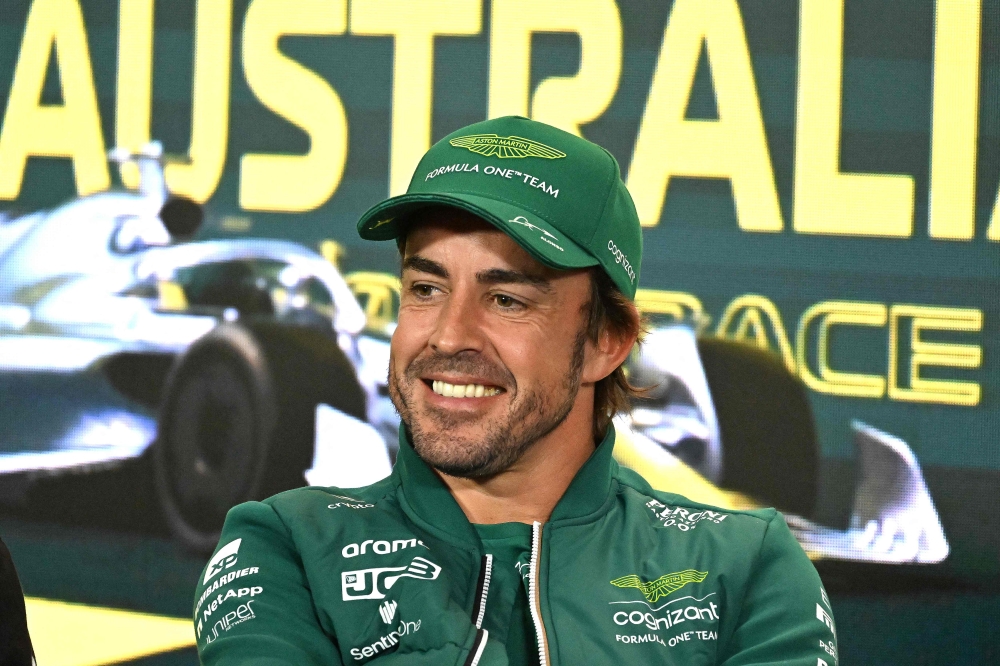 Aston Martin's Spanish driver Fernando Alonso speaks at a drivers press conference ahead of the 2023 Formula One Australian Grand Prix at the Albert Park Circuit in Melbourne on March 30, 2023. Photo by WILLIAM WEST / AFP