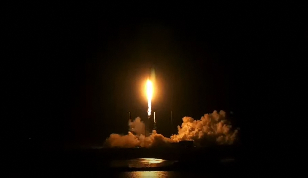 This handout screen grab courtesy of Nasa TV shows NASA痴 Tropospheric Emissions: Monitoring of Pollution (TEMPO) instrument launched 12:30 am (0430 GMT) on April 7, 2023 as a payload on Intelsat 40E aboard a SpaceX Falcon 9 rocket from Cape Canaveral Space Force Station in Florida. Photo by NASA TV / AFP