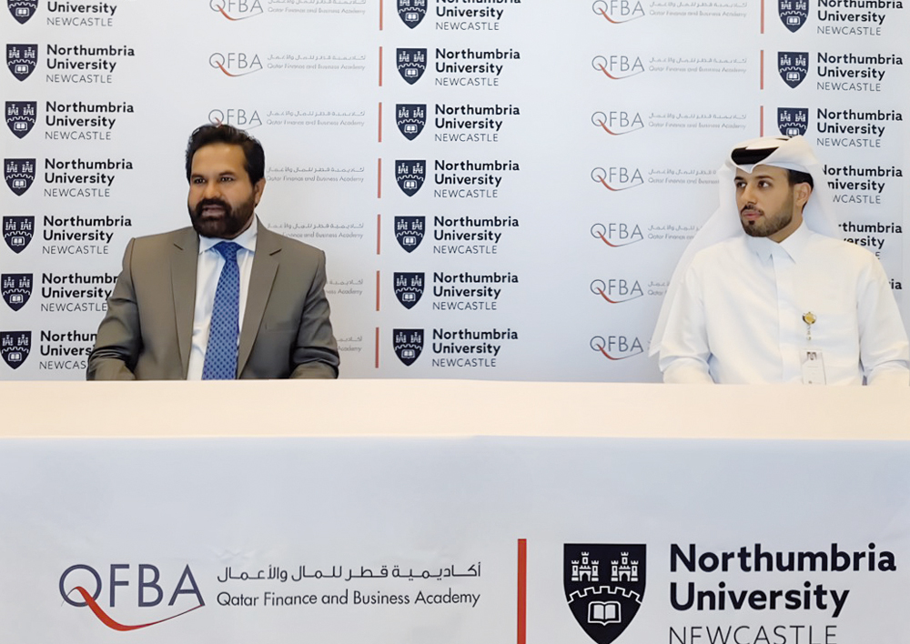 Khalifa Al Yafei (right), Acting CEO at QFBA, Dr. Ali Malik, Head of Academic Affairs during the press conference.