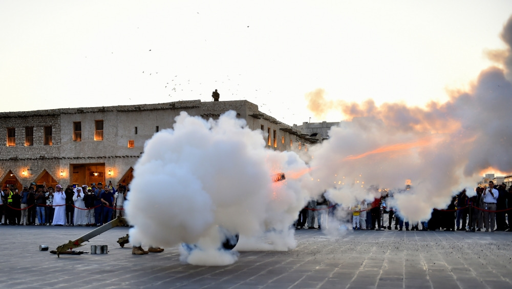 Iftar cannon firing at Souq Waqif. Pic: Abdul Basit / The Peninsula