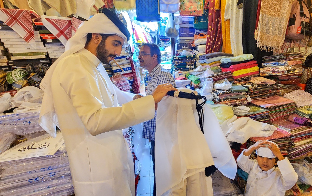 Families shopping for Eid at Souq Waqif. Pic: Abdul Basit / The Peninsula 