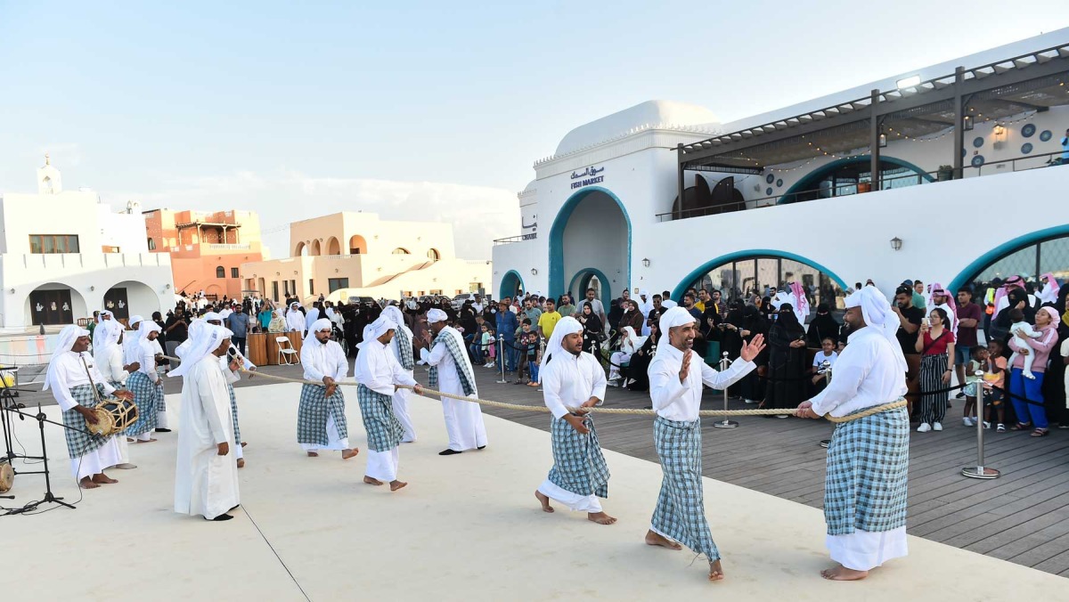 Sea-related folk dances being performed at the Old Doha Port as part of its Eid activities which conclude today, April 25. PIC: Abdul Basit