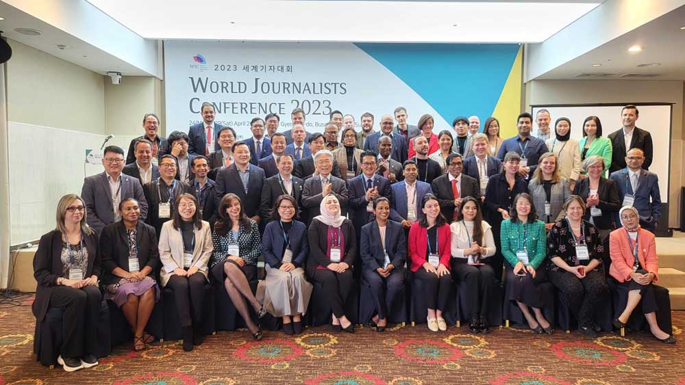 Participants during the World Journalists Conference being held in Seoul, South Korea.