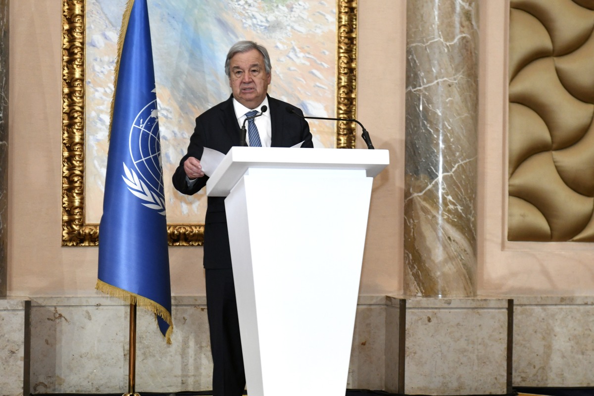 United Nations (UN) Secretary-General Antonio Guterres addressing the press yesterday in Doha. Pic: Amr Diab