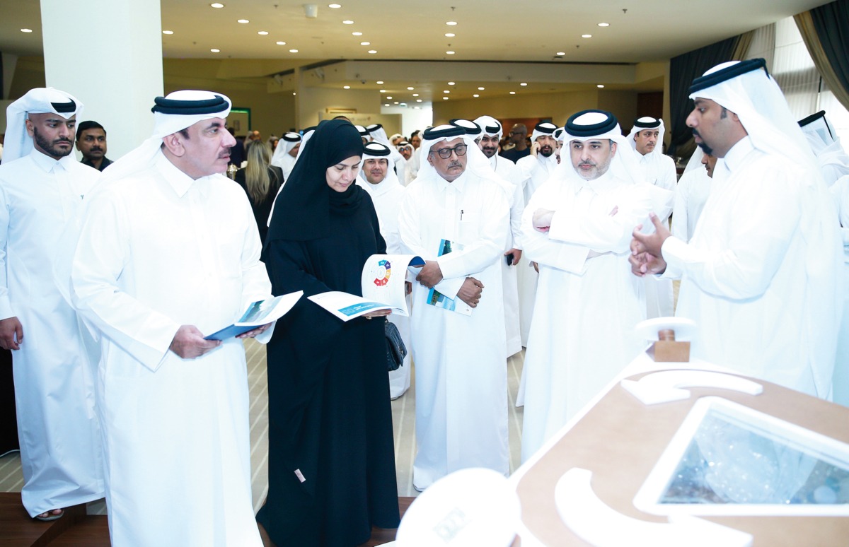 Minister of Transport H E Jassim bin Saif Al Sulaiti (1st left), Minister of Municipality H E Dr. Abdullah bin Abdulaziz bin Turki Al Subaie (2nd right), Minister of Justice H E Masoud bin Mohammed Al Amri (3rd right), and Deputy Speaker of the Shura Council H E Dr. Hamda bint Hassan Al Sulaiti (2nd left) touring the 3rd Recycling Towards Sustainability Conference & Exhibition in Doha yesterday. Pic: Rajan Vadakkemuriyil