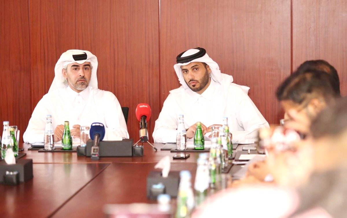 AFC Asian Cup Qatar 2023 CEO Jassim Abdulaziz Al Jassim (right) and LOC’s Director of Marketing and Communications Hassan Rabiah Al Kuwari during the roundtable on the eve of Final Draw.  