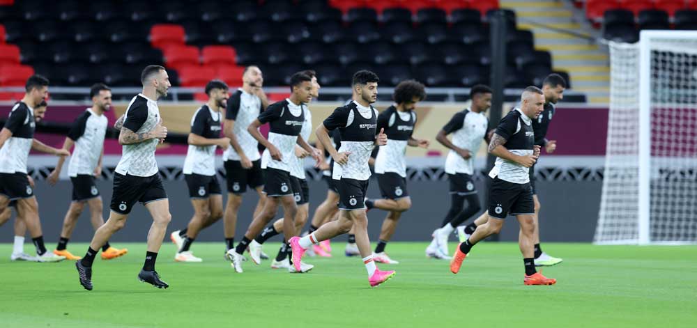 Al Sadd players during a training session on the eve of the final. PICS: Mohamed Farag