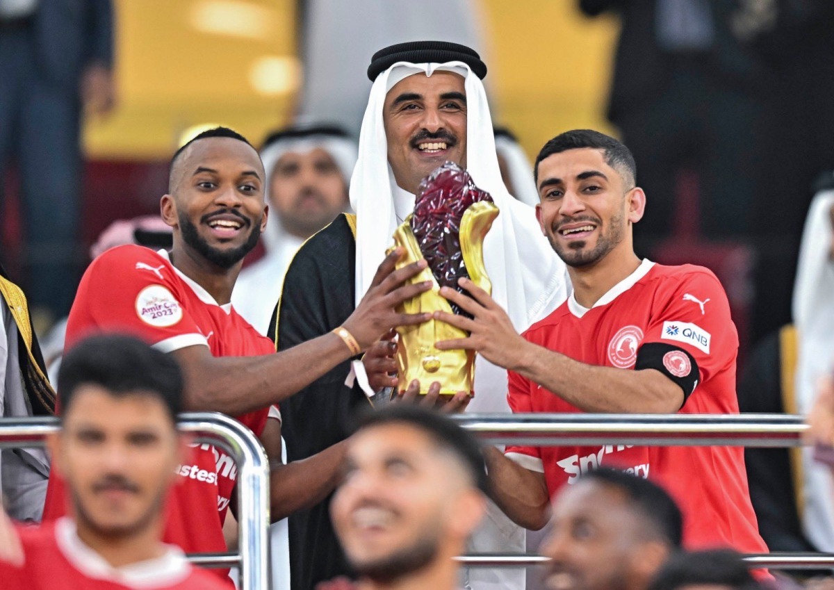 The Amir HH Sheikh Tamim bin Hamad Al Thani crowns Al Arabi as Amir Cup 2023 champions on May 12, 2023 at Ahmad Bin Ali Stadium.