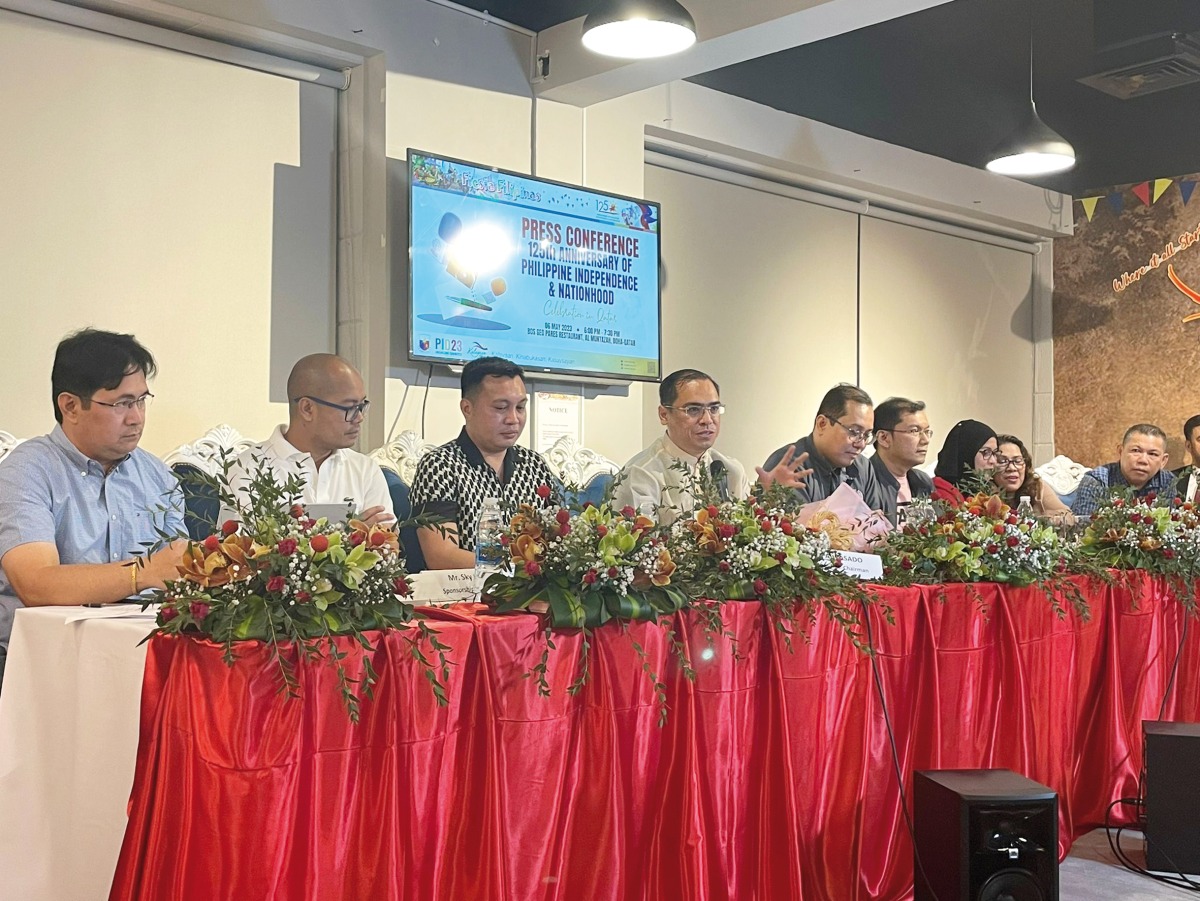 Philippine Independence Day press conference led by Organising Committee Chairman Jyerex Abrasado (fourth left) along with other officials at Bos Geo Pares Restaurant in Al Muntazah 