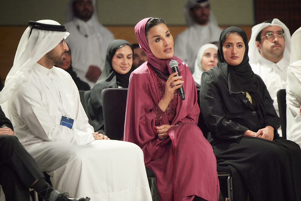 Chairperson of Qatar Foundation (QF) H H Sheikha Moza bint Nasser speaks during QF's annual Alumni Forum held at Multaqa (Education City Student Center). 