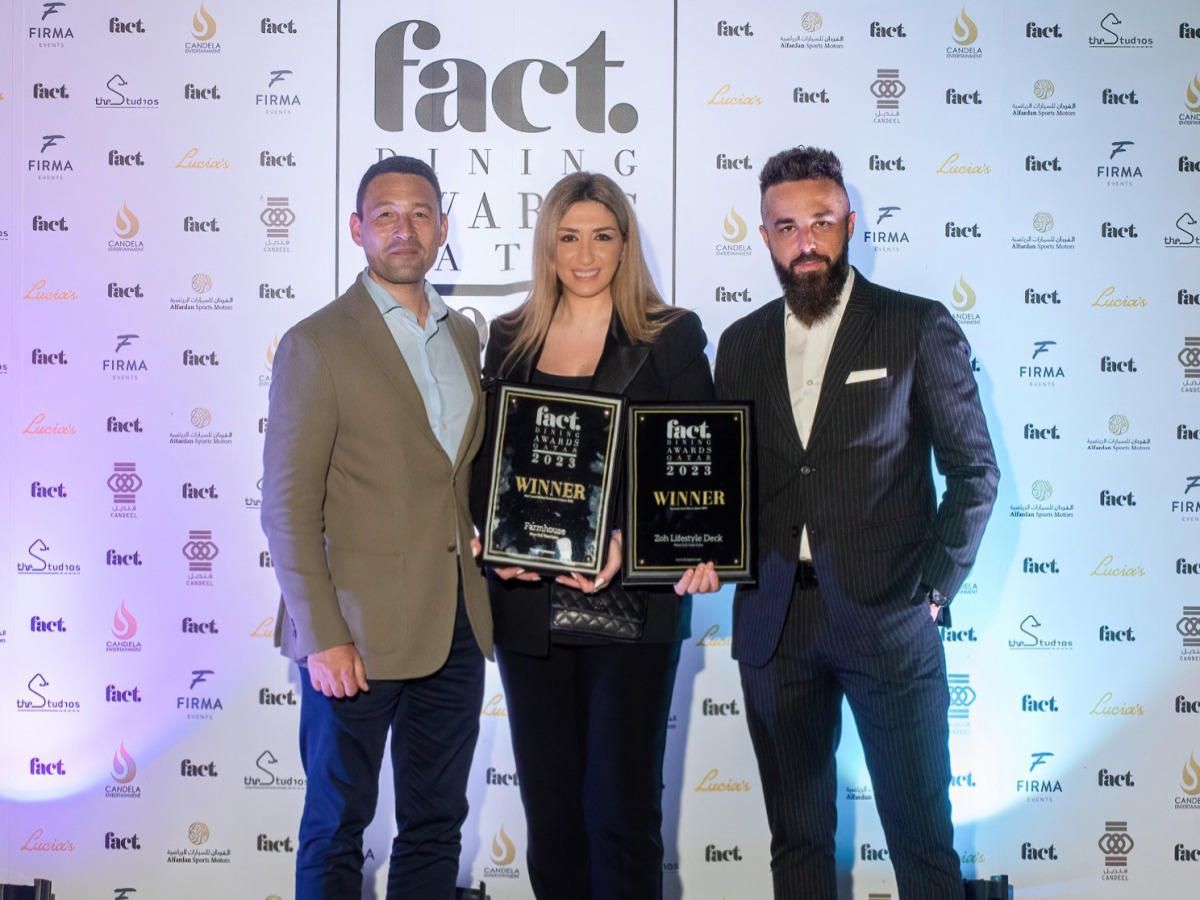 Officials of Rixos Gulf Hotel Doha with the awards at the Fact Dining Awards 2023.