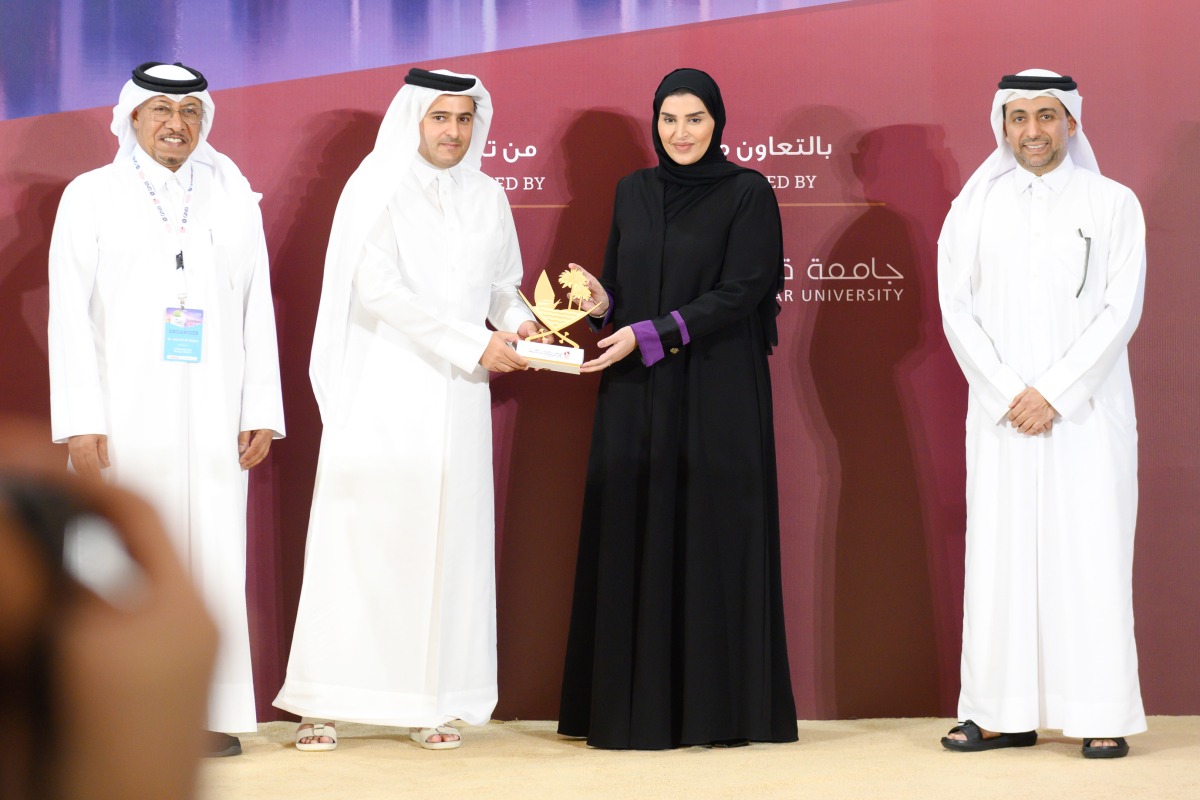 Minister of Social Development and Family H E Maryam bint Ali bin Nasser Al Misnad (second right) with Qatar University President Dr. Hassan Rashid Al Derham (right) and CEO of Qatar CSR National Program Dr Saif Ali Al Hajari (left) during the awarding ceremony at the event.