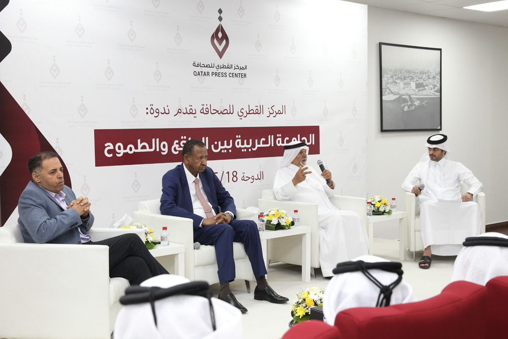 FROM LEFT: Panellists Dr. Hassan Al Barari, Professor of International Relations at University of Jordan; Dr. Mustafa Othman, Professor at Hamad Bin Khalifa University and former Sudanese Foreign Minister; Dr. Muhammad Al Misfer, Professor of Political Science at Qatar University; at the Qatar Press Centre event. Picture by: Salim Matramkot/The Peninsula