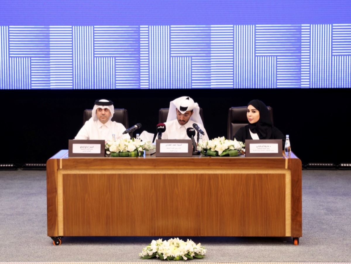 Ahmed Al Emadi, Vice Chairman of the organizing committee (center) with other officials addressing a press conference at the headquarters of the Ministry of Municipality yesterday.