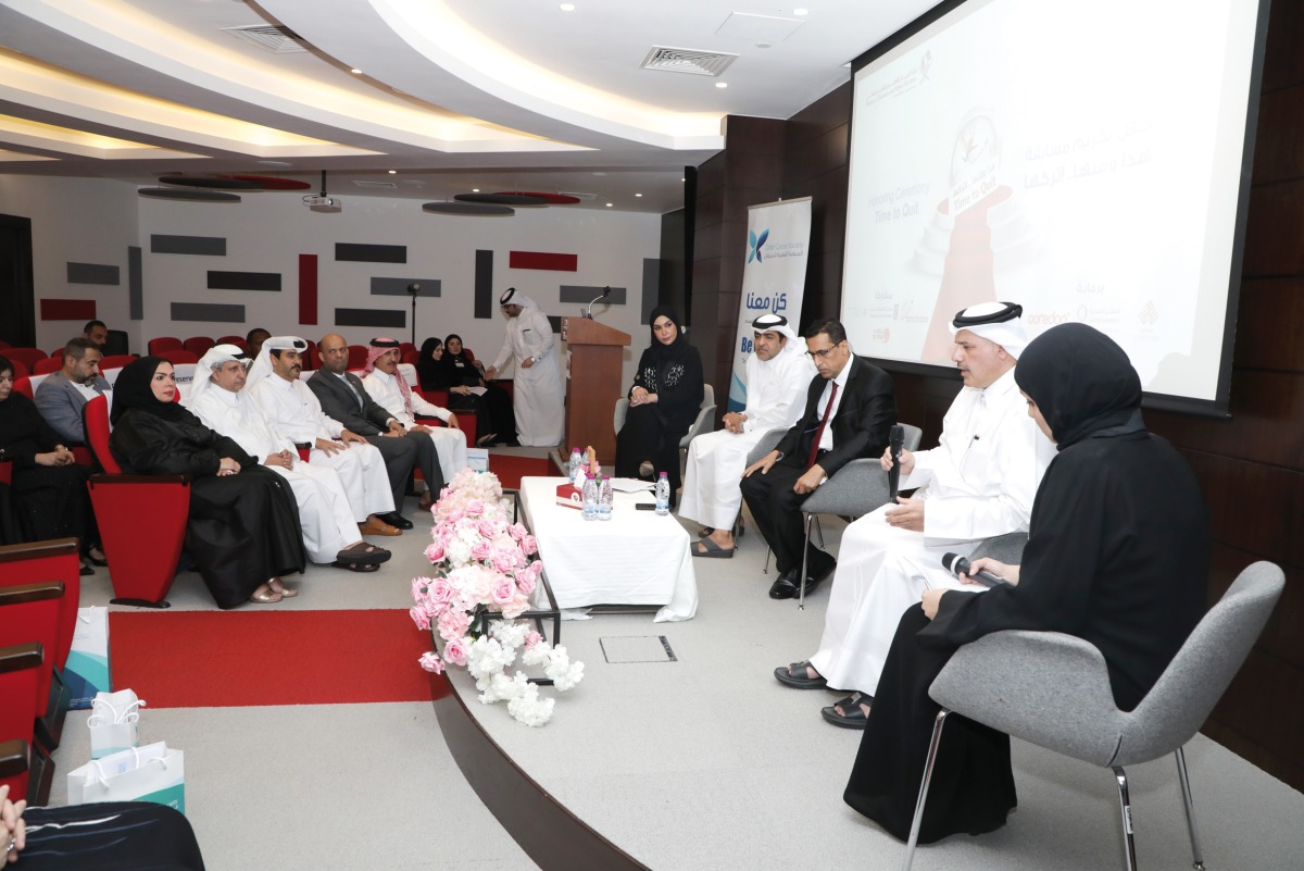 Chairman of Qatar Cancer Society, Sheikh Dr. Khalid bin Jabor Al Thani, General Manager of the Regulatory Authority for Charitable Activities, Ibrahim Abdullah Al Dehaimi and Director General of Qatar Cancer Society, Mona Ashkanani and other dignitaries at the event. 
